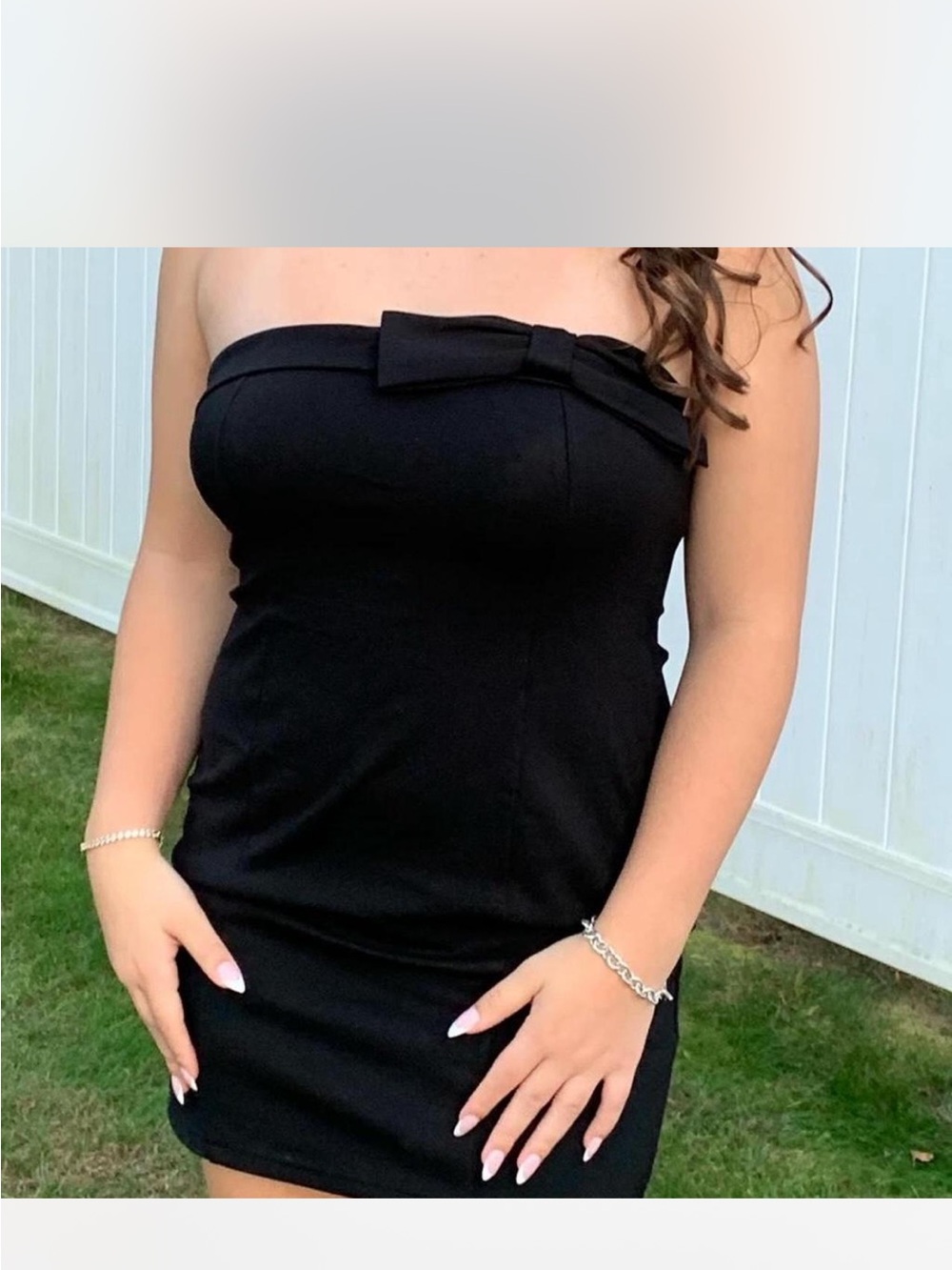 Beginning Boutique Black Strapless Mini Dress with Bow